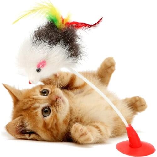 Feather False Mouse Playing Toys for Cats Cat Supplies Cat Interactive Toy with Bottom Sucker Funny Cat Toys Pet Products