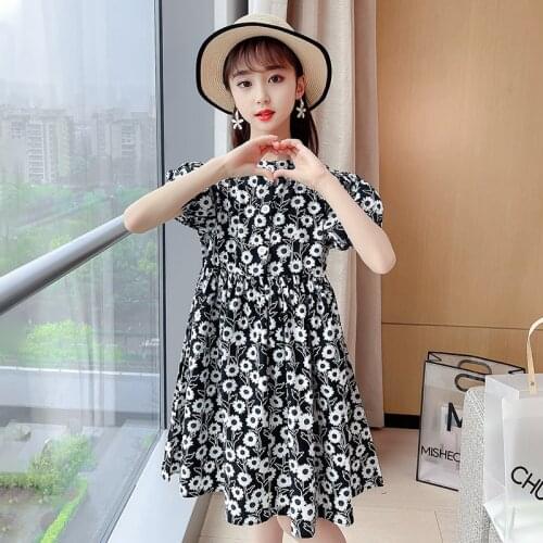 Girls Dresses New Summer Children Clothes Kids Short Sleeve Cute Printed A-line Dress Fashion Princess Dresses Girls Clothing
