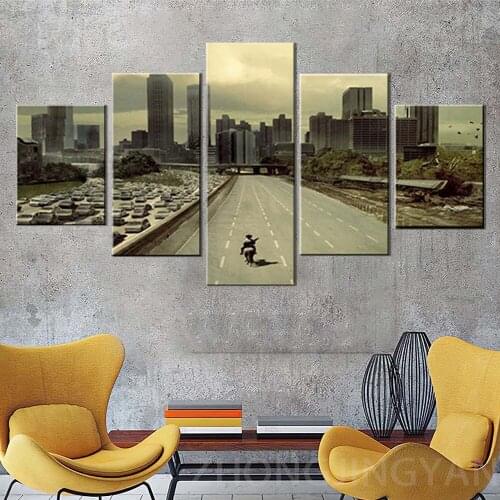 5 Pieces Poster Wall Art Photo Decor Panels Movie Walking Dead Abstract Pictures for Bedroom Living Room Library Office Home Dec