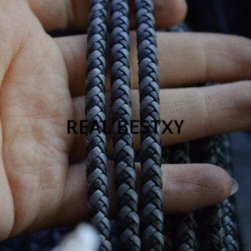 REAL BESTXY 5m/lot 5*4mm black+grey Flat cord rope string bracelet necklace craft gift diy strap leather strings for bracelets