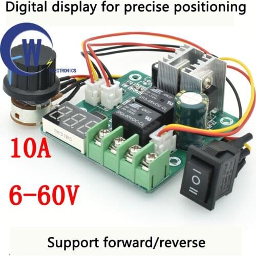 10A PWM DC speed regulator reverse switch tachometer digital display positioning stepless switch 6V12V24V36V48