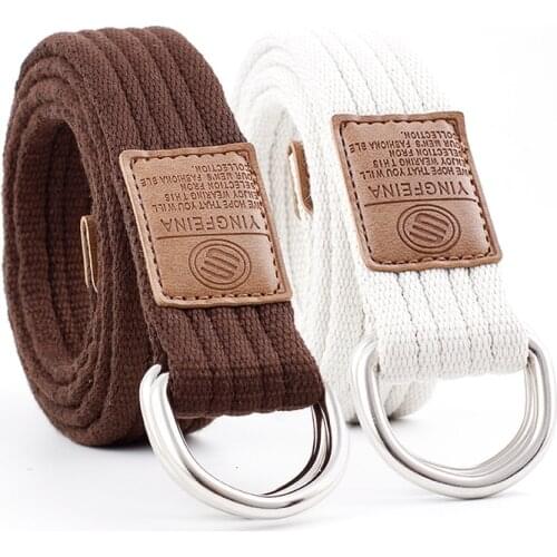 Men Women Canvas Belt Casual Fashion Double Buckle Belt Outdoor Woven Unisex Belts