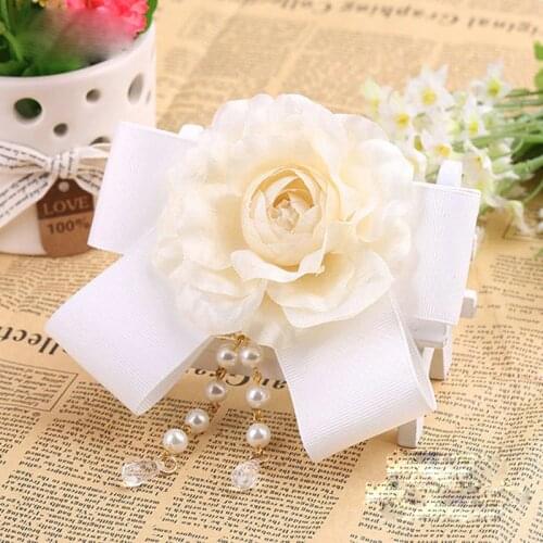 Luxury Wool Fabric Handmade Rose Flower Rhinestone Venetian Pearl Ribbon Bow Women Brooch Pin Cardigan Collar Scarves Accessory