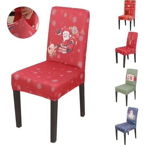 Christmas Chair Covers Santa Claus Snowflake Print Chair Slipcover For Dining Room Home Decor Xmas Spandex Stretch Seat Covers