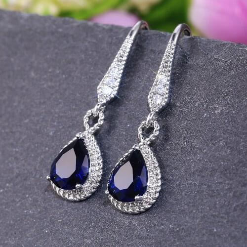 Huitan Elegant Blue Water Drop Shape Dangle Earring for Women Evening Party Delicate Wedding Anniversary Gift for Lover Earrings