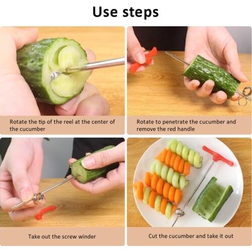 Spiral Twist Stainless Steel Kitchen Spiral Spiral Red Multifunction Cucumber Platter Plastic Handle
