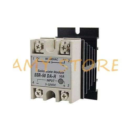 SSR-50DA-H 50A Input DC 3-32V Output AC 90-480V Single Phase Heat Sink Solid State Relay + Heat Sink