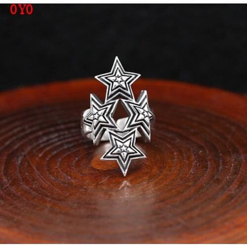 S925 sterling silver vintage Thai silver men and women fashion five-pointed star open ring