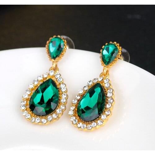 Green Zircon Drop Earrings for Women Luxury Water Drop Pendant Stud Earrings Dangle Earrings Wedding Party Engagement Jewelry