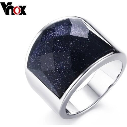 Vnox Jewelry Mens Stainless Steel Blue Sky Stone Cut Ring Large Charming Wedding Band US Size