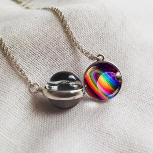 Universe Planet Glowing Pendant Necklace Women Vintage Luminous Galaxy Nebula Double Sided Glass Glow in the Dark Jewelry Gift