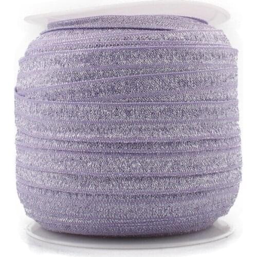 1PC=50Y 5/8"=15MM OEM Highly-flexible Elastic Glitter Velvet Ribbon Ornaments Solid Metallic Nylon Band for Hair Accessories