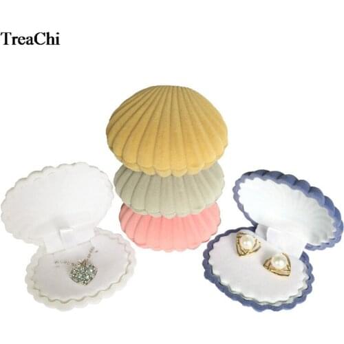10Pcs Cute Shell Shape Velvet Engagement Wedding Party Gift Case 5 Colors Earring Necklace Pendant Jewelry Display Storage Box