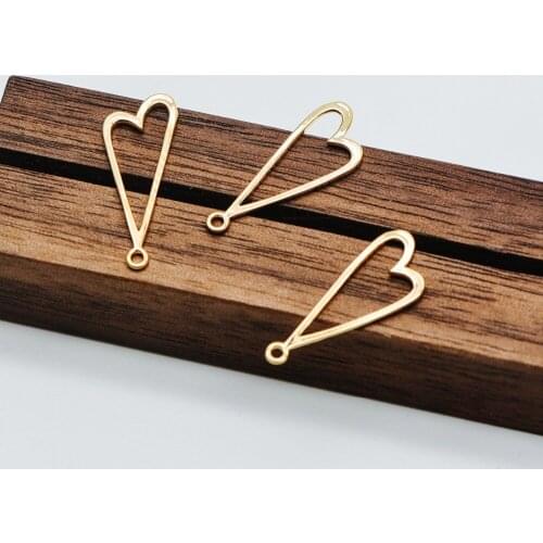 10pcs Gold Plated Brass Heart Wire Charm Pendants 24x10mm (GB-432)