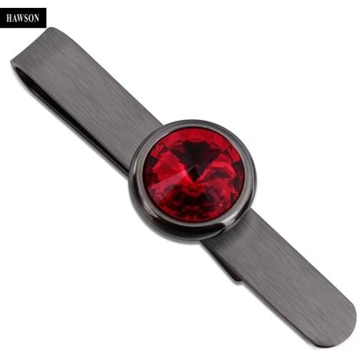 2 Inch Mens Crystal Tie Bar Clip for Regular Ties in Light Siam, Rose Red, Black, Violet, Light Green, Montana and Green