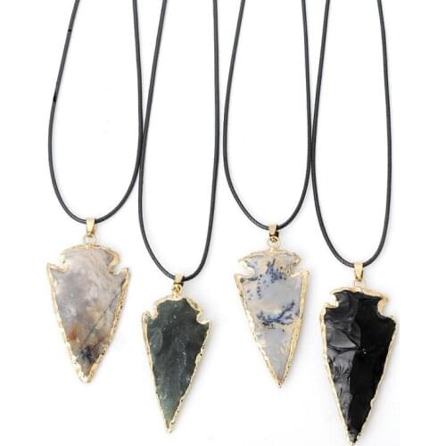 2020 Statement Choker Necklace Natural Stone Arrow-shaped Crystal Necklaces Agates Pendant for Fashion Bohemian Women Jewelry