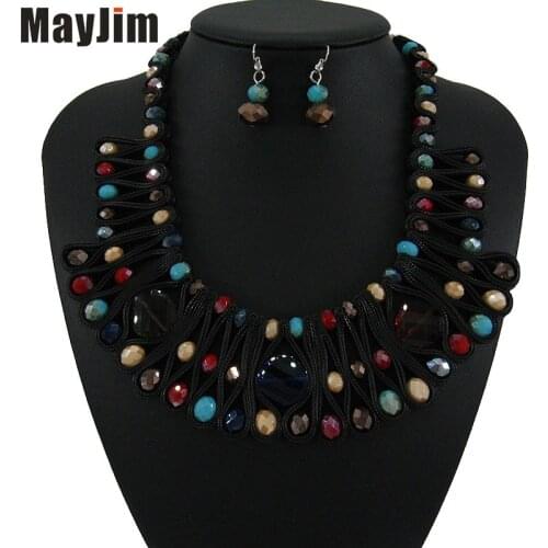 2020 Statement fashion Vintage necklace bead chain yellow african nigerian crystal jewelry sets Handmade jewelry sets