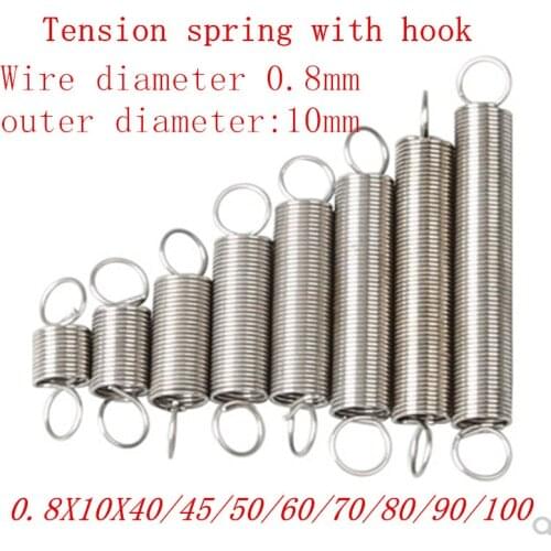 5Pcs Wire Dia 0.8mm 304 Stainless Steel Dual Hook Small Tension Spring Hardware Accessories Outer Dia 10mm Length 20-50mm