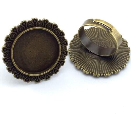 20mm 5pcs Ring Settings Antique Bronze Copper Plated Adjustable Round Glass Cabochon Blank Base Supplies for Jewelry F51