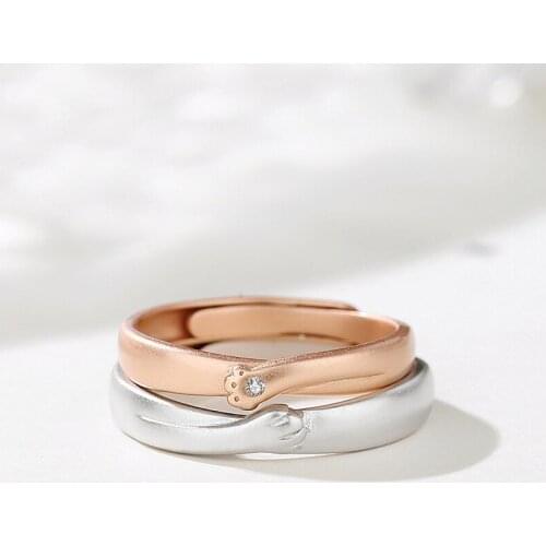 925 Sterling Silver Couple Ring Cat Claw Matte Platinum Rose Gold Color Man Woman Engagement Wedding Ring Adjustable