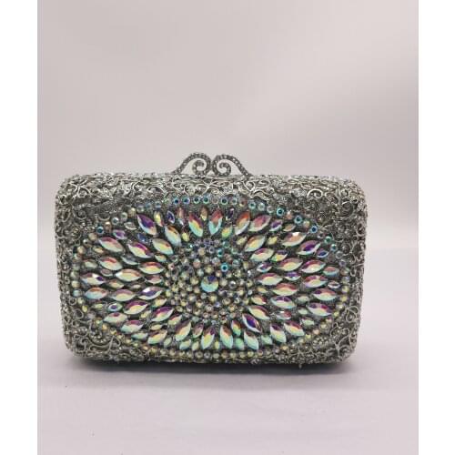 AB Silver Luxury rhinestone Lady Evening Bag banquet boutique Wedding Clutch Bag Purse for Women Chain shoulder bag Clutches Bag