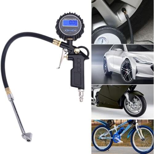 Car Digital Tire Inflator Pressure Gauge with Dual Head Chuck for AUTO RV Truck Motorcycle Bike Car Air Pump Compressor