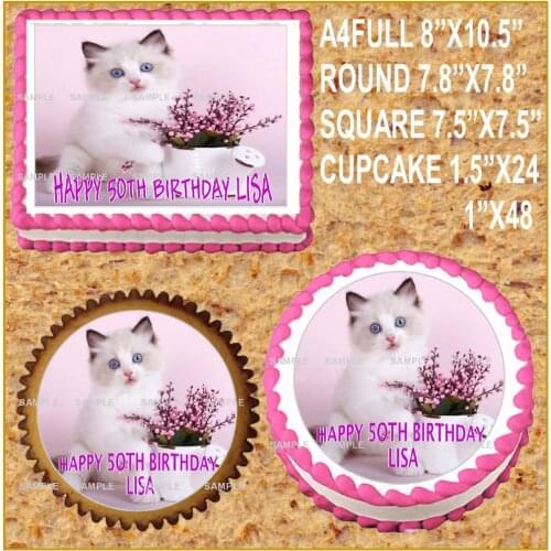 Cute Cat Edible Cake Topper Wafer Rice Paper for Cake Cookie Cupcake Decor Birthday Wedding Cake Decoration Supply Free Shipping