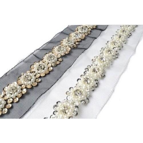 Free-Shipping 1Meter Sparkling Crystal Glass Rhinestone Pearl Sequins Garmnet Trim Fashion Chain 5cm