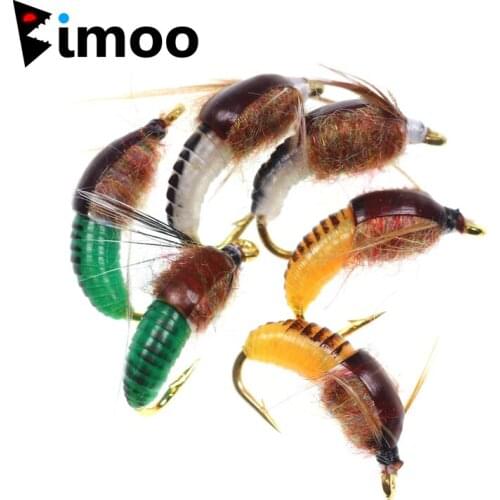 Bimoo 6PCS Realistic Black Scud Fly Nymph Trout Fishing Fly Bait Artificial Insect Lure Size #6 #8 #12