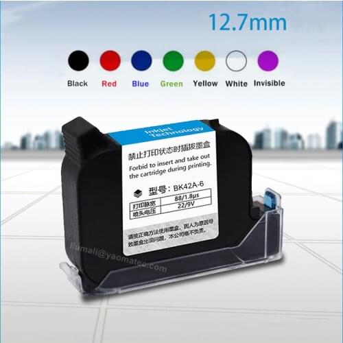 BK42A-6 Handheld Printer Ink Cartridge Fast Dry Eco Solvent 600DPI Print Height 12.7mm Inkjet Printer Colorful Ink Cartridge