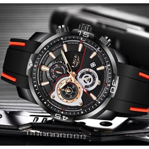 2020New Silicone Strap Men Watches Fashion LIGE Top Brand luxury Business Luminous Quartz Watch Men Casual Waterproof Date Clock