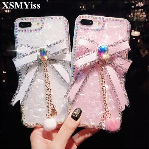 XSMYiss Luxury Conch Shell Phone Cases For iPhone 6S 7 8 Plus X XS MAX XR Bling Diamond Bow-knot Pendant Soft Phone Cover
