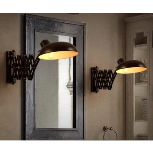 Loft Vintage Black Iron Stretch Retractable Wall Sconce,Telescopic Arm Swing Wall Light deco arandela Stretch Length adjustable