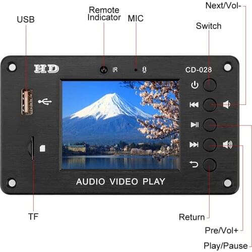 7-24V Bluetooth Audio Video Decoder LCD Screen DTS Lossless Bluetooth Module mp4/mp5 HD Video APE/WAV Decoding Board
