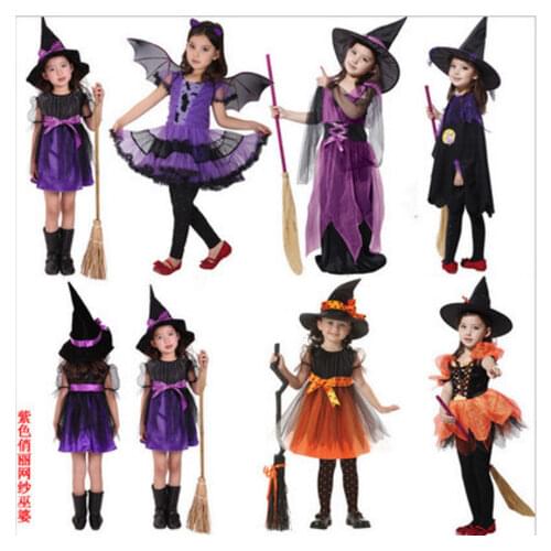 Halloween Fancy Fantasia Infant Witch With Hat Broom Cosplay Christmas Children Kids Costume Girls Headwear Clothes