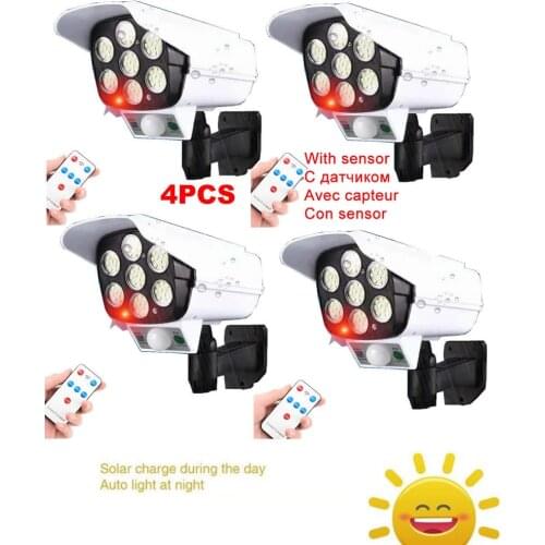 4pcs remote solar fake monitor dummy camera Wall Lamp PIR Motion Sensor Light Outdoor Waterproof Garden Courtyard Street Lights