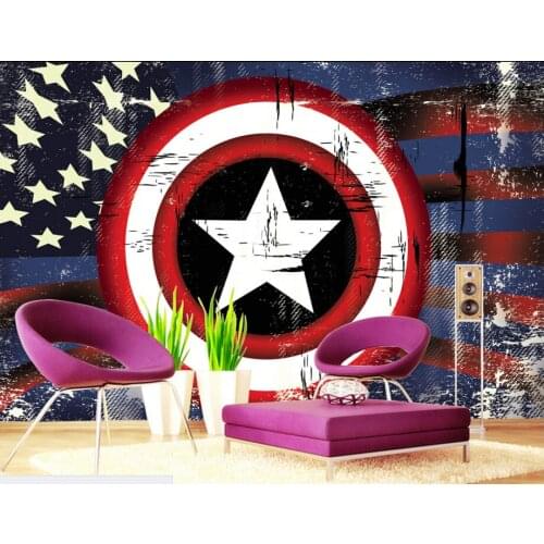 Custom papel de parede infantil,Graffiti Shield Captain America,3D cartoon murals for childrens room nursery wall wallpaper