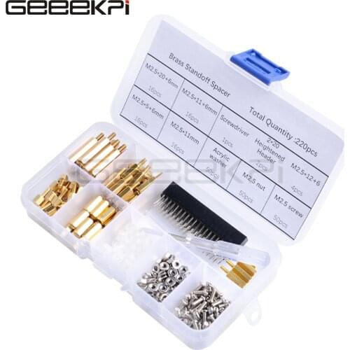 GeeekPi New Screws Kit 220pcs Waterproof M2.5 Hex Male-Female Standoff Screws Box Nut Kit Assortment Set for Raspberry Pi Spacer