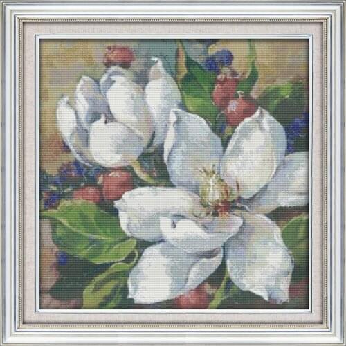 Oil painting magnolia cross stitch kit 18ct 14ct 11ct count printed canvas stitching embroidery DIY handmade needlework