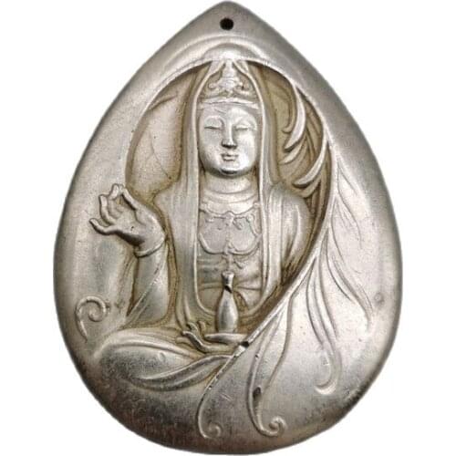 China old Tibetan Silver Relief guanyin Amulet Pendant Feng Shui Lucky Pendant
