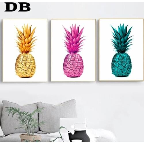 Colorful Golden Pink Pineapple Wall Art Canvas Painting Nordic Posters And Prints Decoration Pictures For Living Room Home Decor