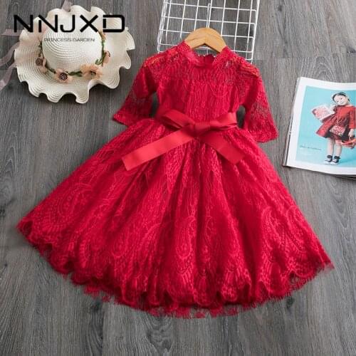 Lace Girls Dress Red Dresses For Christmas Anniversaire Gift Party Frocks Tutu Toddler Kids Prom Gown Dress Childrens Clothing