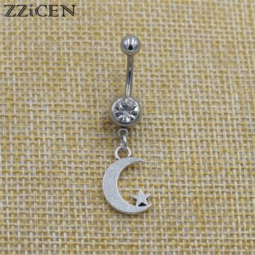 Summer Bikini Fashion Planet Saturn Pendant Belly Button Rings Moon and Star Crystal Bar Navel Piercing Ring Body Jewelry