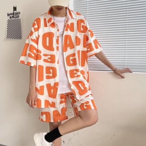 Hot Sale Summer Fashion Letter Print Loose Casual Short Sleeve Shirt + Shorts Mens Sets Streetwear Plus Size 4XL-M All Match