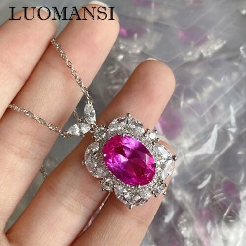 Luomansi Real S925 Sterling Silver Retro Big Diamond Pendant Necklace Wedding Engagement Birthday Party Gift Fine Jewelry
