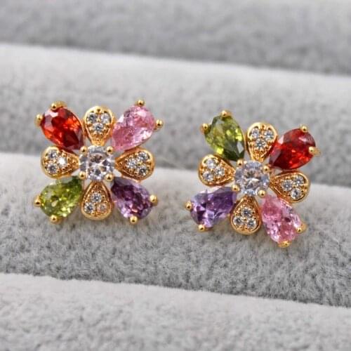 Fashion Bohemian red blue Earrings waterdrop zircon for Womens stud flower Earrings Stud Earrings Wedding Jewelry accessories