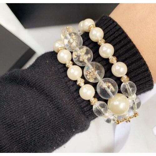 Fashion luxury Jewelry Crystal Pearls Luxcy Party transpant Beads Chain brand name letter bracelet C