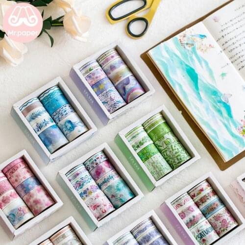Mr Paper 10pcs/set 24 Designs Cute Ocean Stars Flamingo Unicorn Washi Tape Japanese Journal Planner Masking Tapes Adhesive Tapes