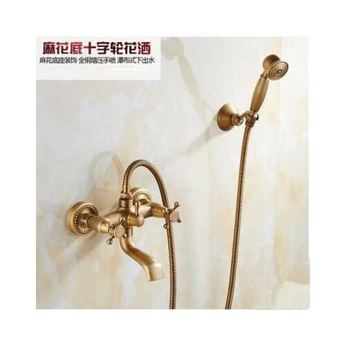 Shower set full copper shower set faucet bathroom antique shower shower hot and cold water faucet