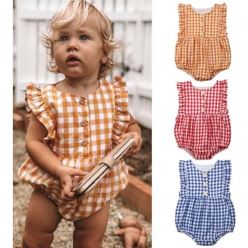 PUDCOCO Newest Pretty Newborn Infant Baby Girls Plaids Sleeveless Bodysuit Jumpsuit Outfit Clothes Casual Sunsuit 0-24M